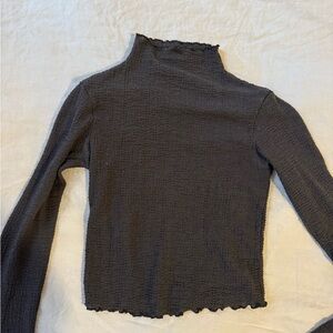 Zara Gray Textured sheer Long Sleeve Top